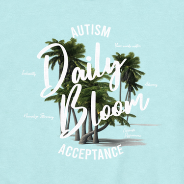 Autism Acceptance Palm Tree Boxy Tee Chalky Mint t-shirt, design close-up