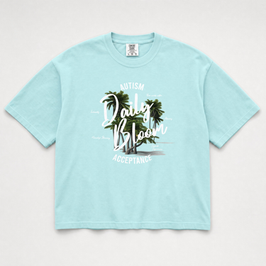 Autism Acceptance Palm Tree Boxy Tee Chalky Mint t-shirt, front