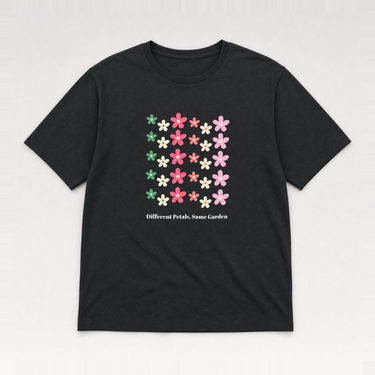 Different Petals Same Garden Tee Black t-shirt, front