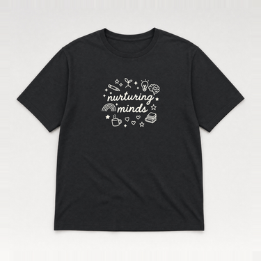 Nurturing Minds Tag-Free Tee Black t-shirt, front