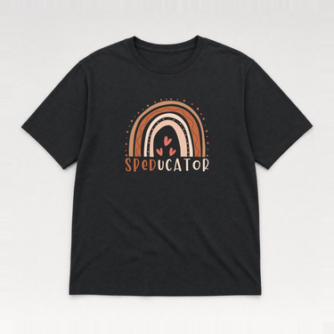 SPEDucator Boho Rainbow Tee Black t-shirt, front