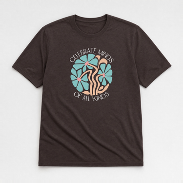 Celebrate Minds of All Kinds Tee Dark Chocolate t-shirt, front