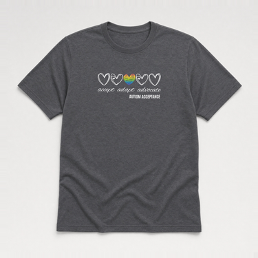 Accept Adapt Advocate Rainbow Love Heart Tee Dark Heather Grey t-shirt, front