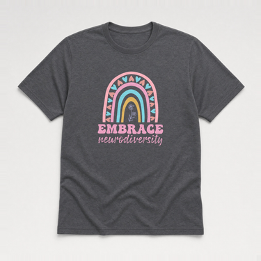Embrace Neurodiversity Tee Dark Heather Grey t-shirt, front