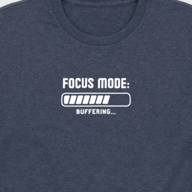 ADHD Focus Mode Buffering Tee Heather Navy t-shirt, design close-up