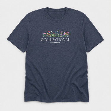 Occupational Therapist Floral Tee Heather Navy t-shirt, front