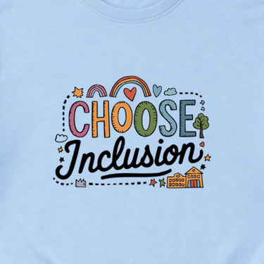 Choose Inclusion Tee Light Blue t-shirt, design close-up