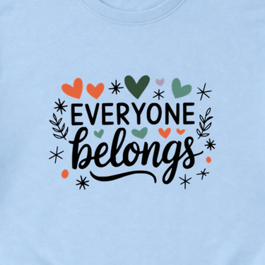 Everyone Belongs Tee Light Blue t-shirt, design close-up