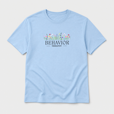 Behavior Therapist Floral Tee Light Blue t-shirt, front