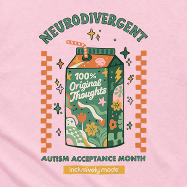 100% Original Thoughts Tag Free Tee Light Pink t-shirt, design close-up