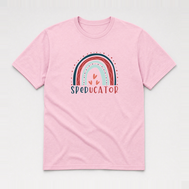 SPEDucator Boho Rainbow Tee Light Pink t-shirt, front