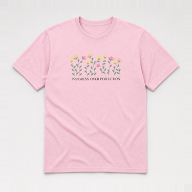Progress over Perfection Tee Light Pink t-shirt, front