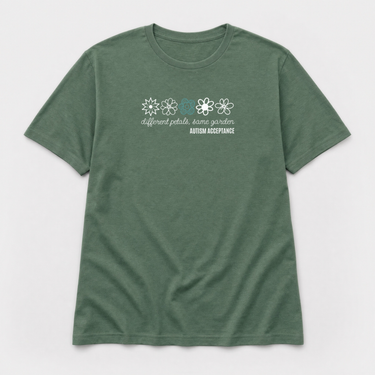 Different Petals Same Garden Flower Sketches Tee Military Green t-shirt, front