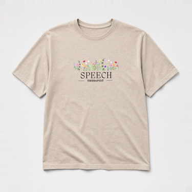 Speech Therapist Floral Tee Sand t-shirt, front