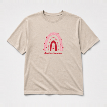 Rainbow Autism Grandma Tee Sand t-shirt, front