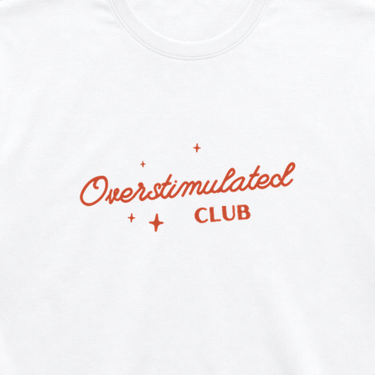 Overstimulated Club Tee White t-shirt, design close-up