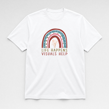 Life Happens Visuals Help Tag-Free Tee White t-shirt, front