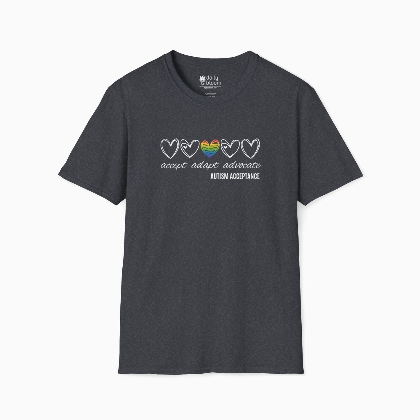 Accept Adapt Advocate Rainbow Love Heart Tee