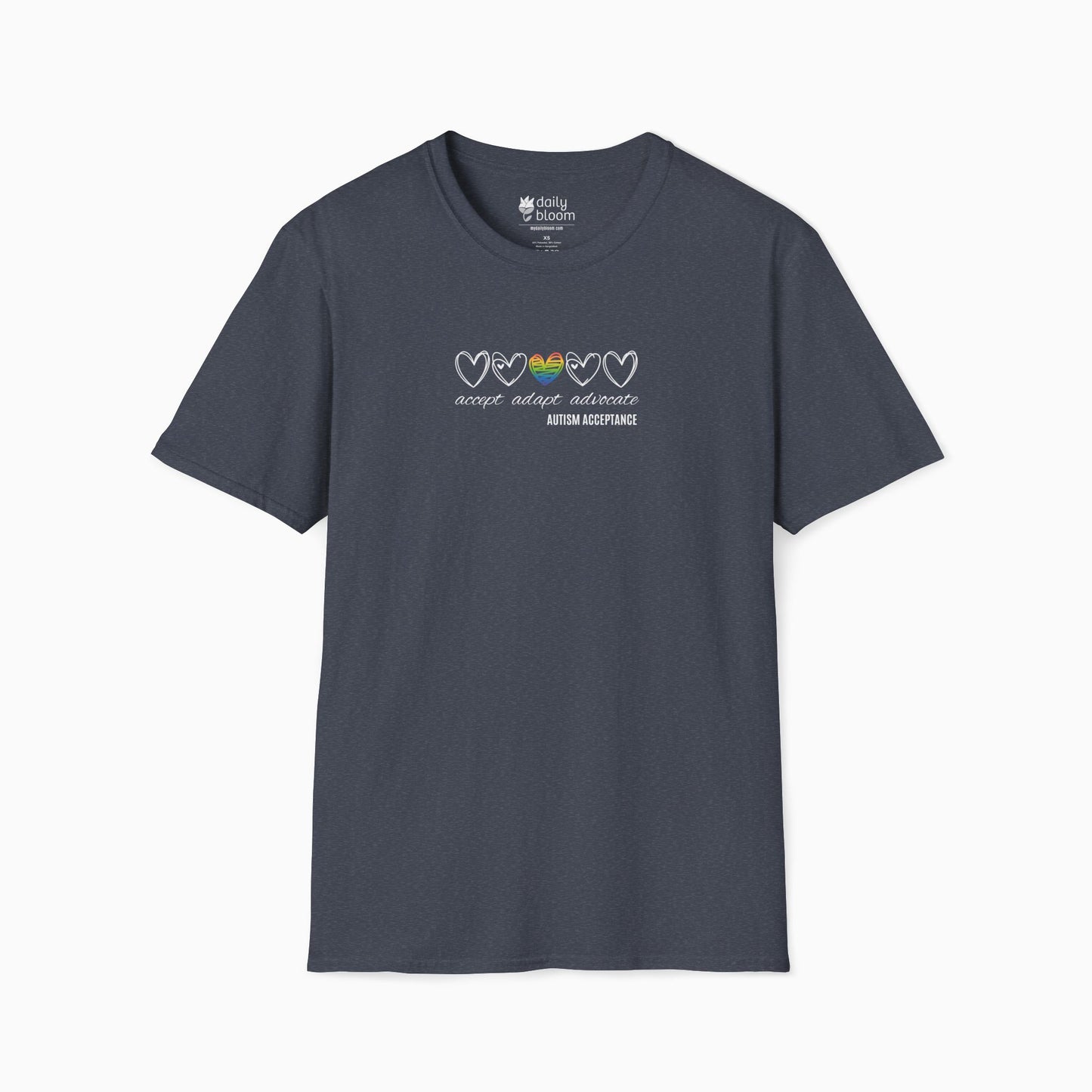 Accept Adapt Advocate Rainbow Love Heart Tee