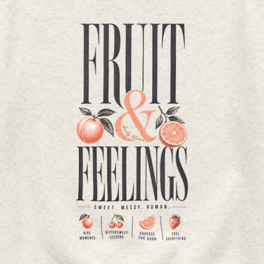 Fruit & Feelings Toddler Sweatshirt Natural Heather kids clothes, back design close-up