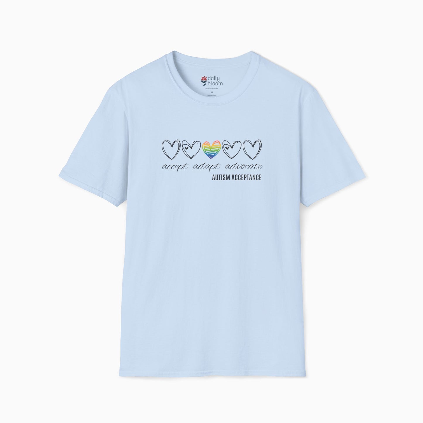 Accept Adapt Advocate Rainbow Love Heart Tee