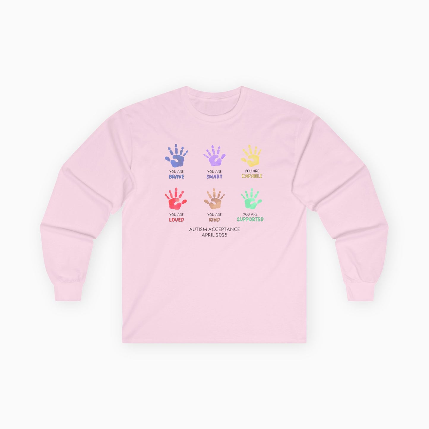 Autism Awareness 2025 - Affirmation Handprints Long Sleeve Tee