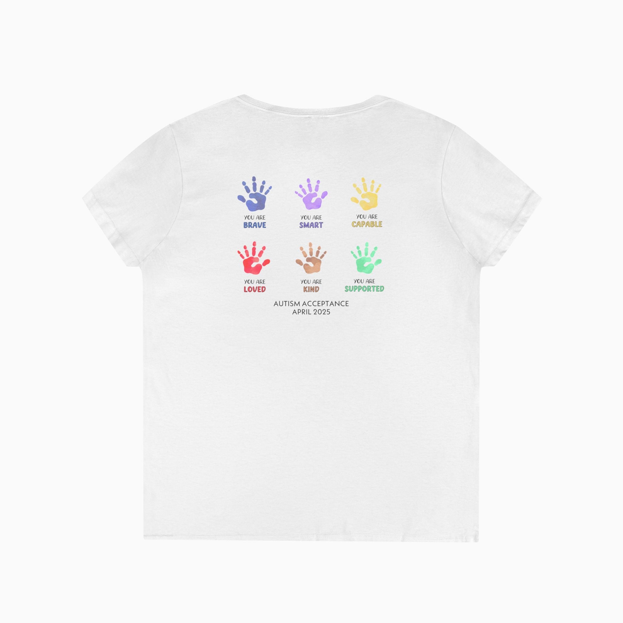Autism Awareness 2025 - Affirmation Handprints Ladies V-Neck T-Shirt