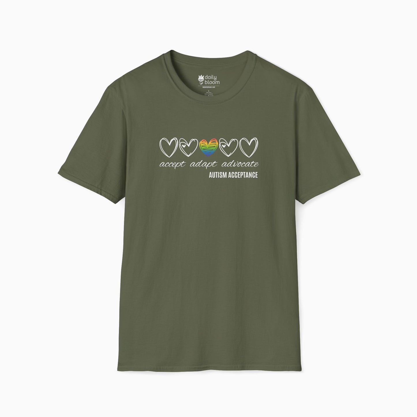 Accept Adapt Advocate Rainbow Love Heart Tee