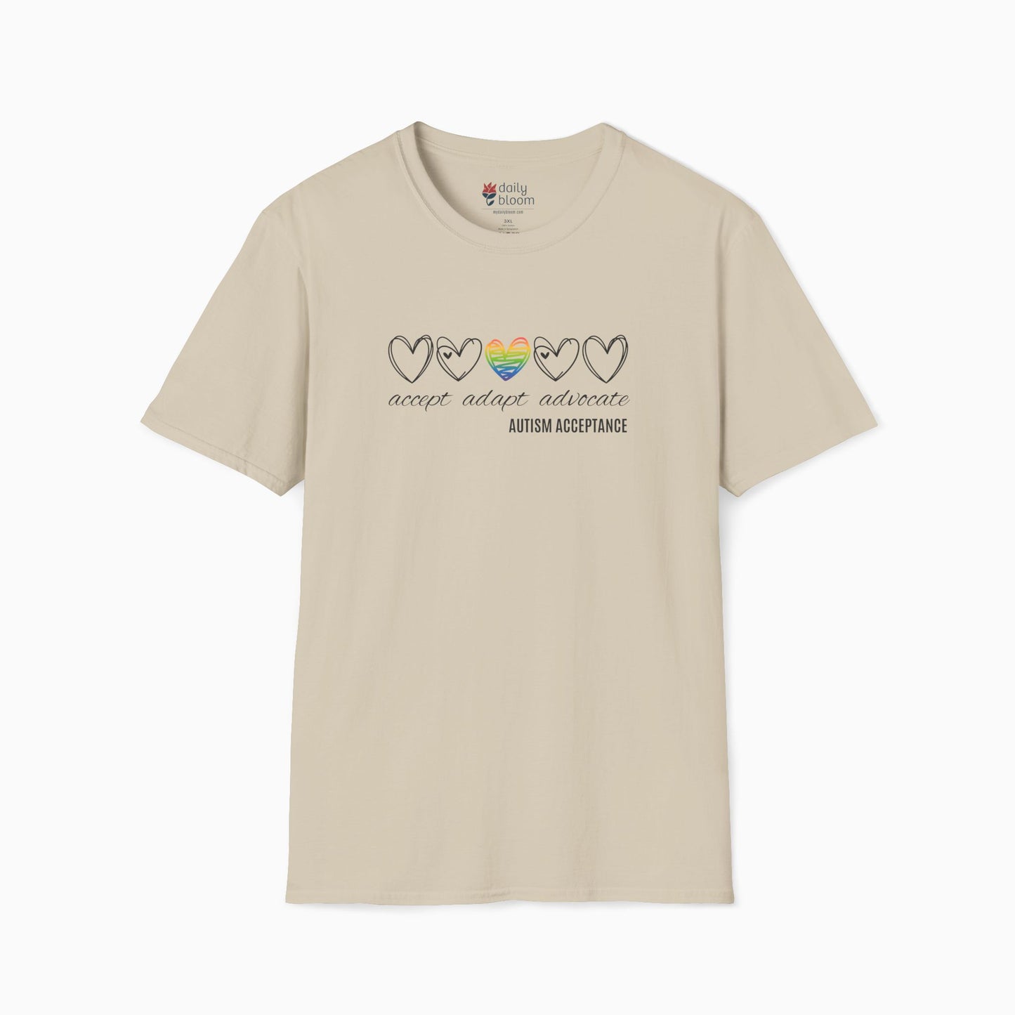 Accept Adapt Advocate Rainbow Love Heart Tee