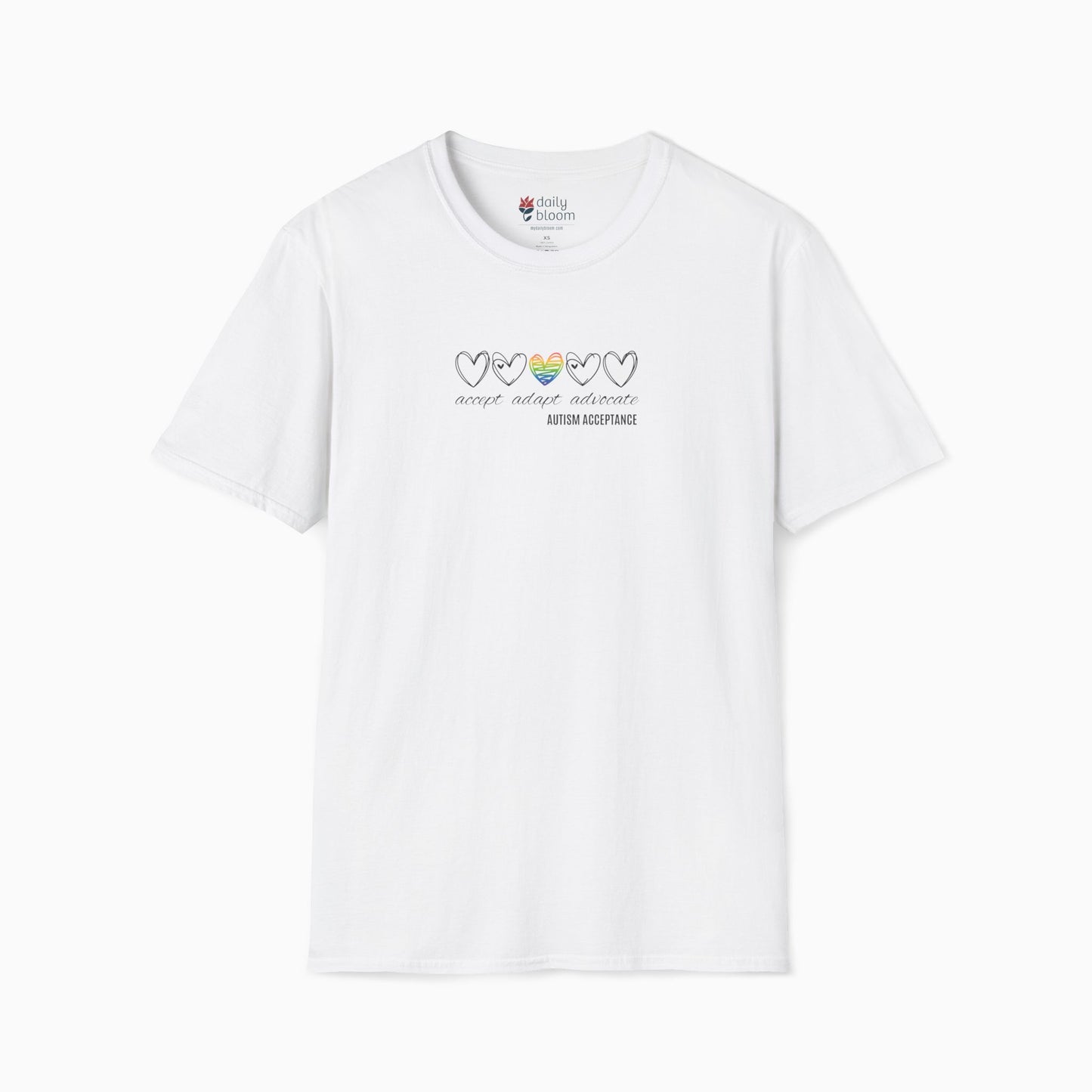 Accept Adapt Advocate Rainbow Love Heart Tee
