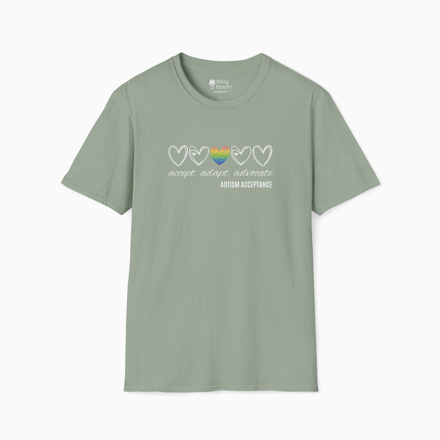 Accept Adapt Advocate Rainbow Love Heart Tee