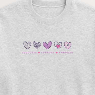 Advocate Support Empower Love Hearts Sweatshirt Ash sweatshirt, design close-up