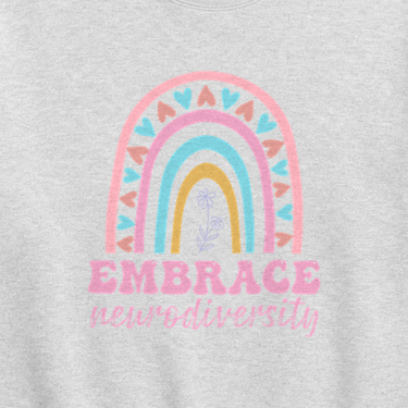 Embrace Neurodiversity Sweatshirt Ash sweatshirt, design close-up