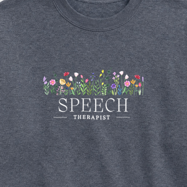 Speech Therapist Floral Sweatshirt Dark Heather sweatshirt, design close-up