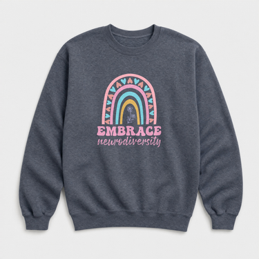 Embrace Neurodiversity Sweatshirt Dark Heather sweatshirt, front
