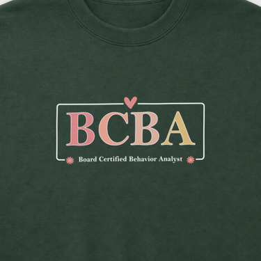 BCBA Outline Sweatshirt Forest Green sweatshirt, design close-up