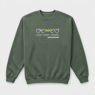 Accept Adapt Advocate Rainbow Love Heart Sweatshirt Military Green sweatshirt, front