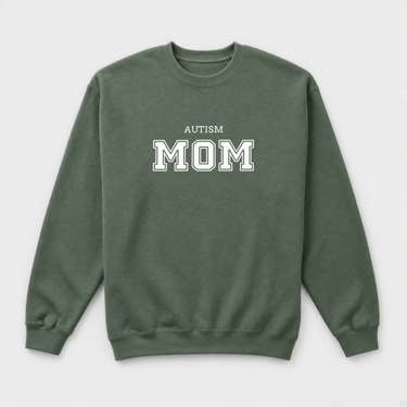 Autism Mom College Sweatshirt Military Green sweatshirt, front