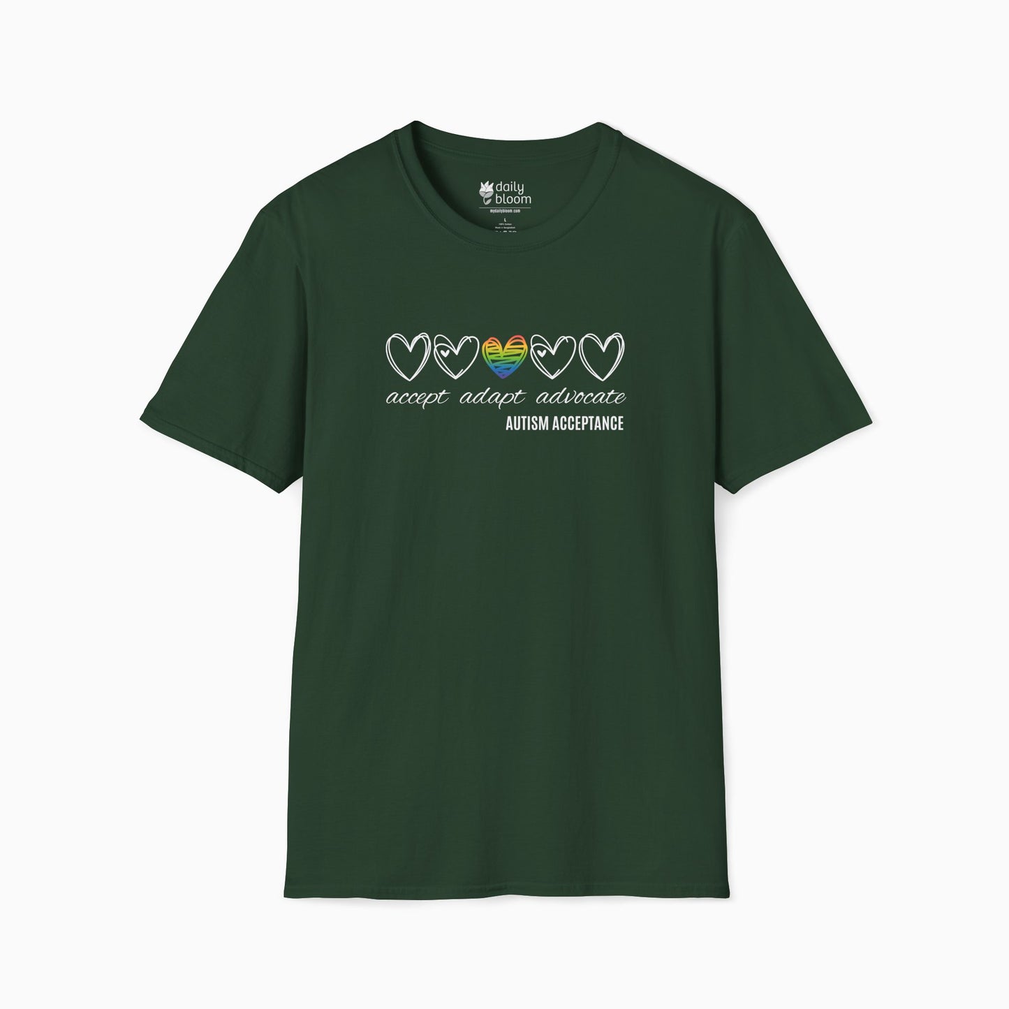 Accept Adapt Advocate Rainbow Love Heart Tee