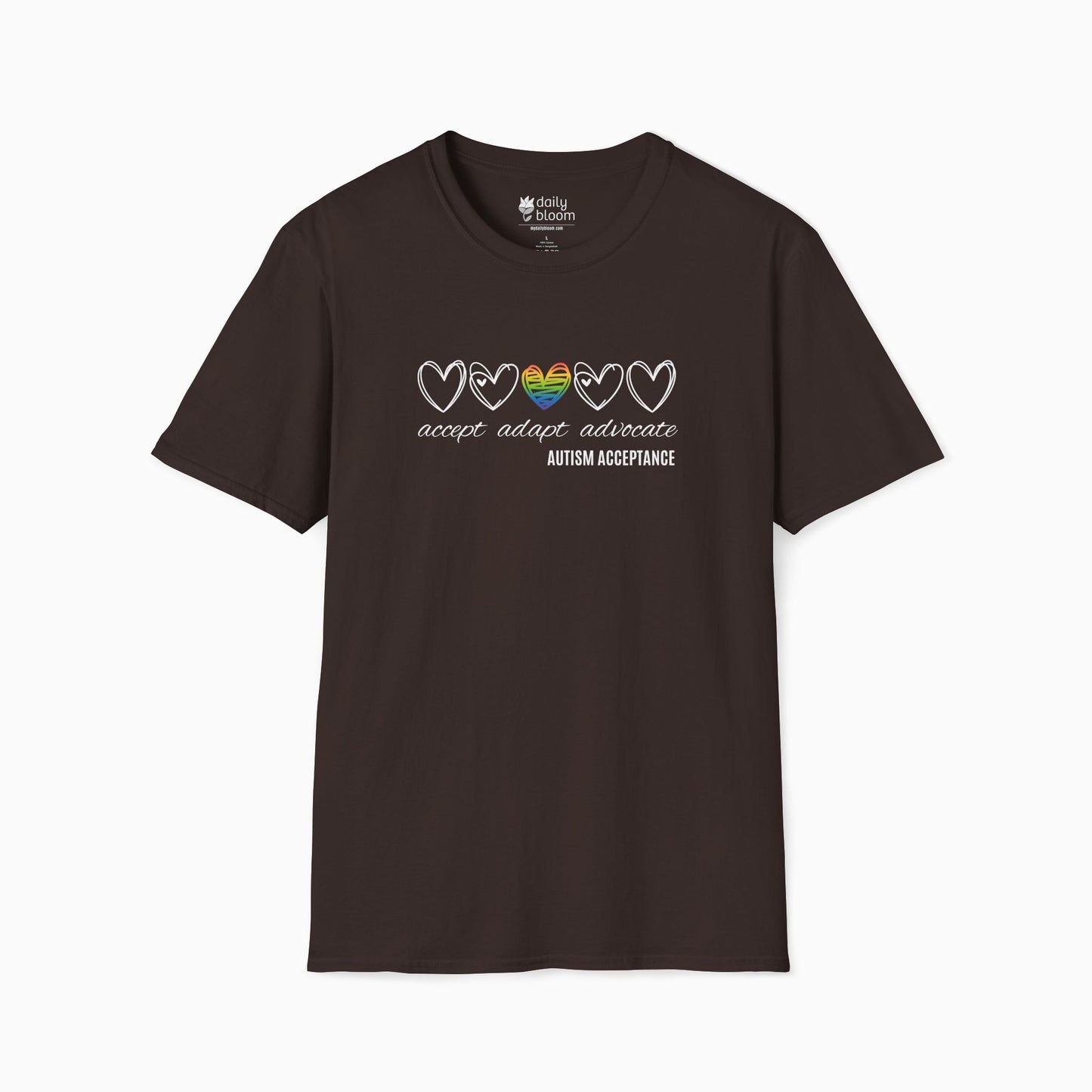 Accept Adapt Advocate Rainbow Love Heart Tee