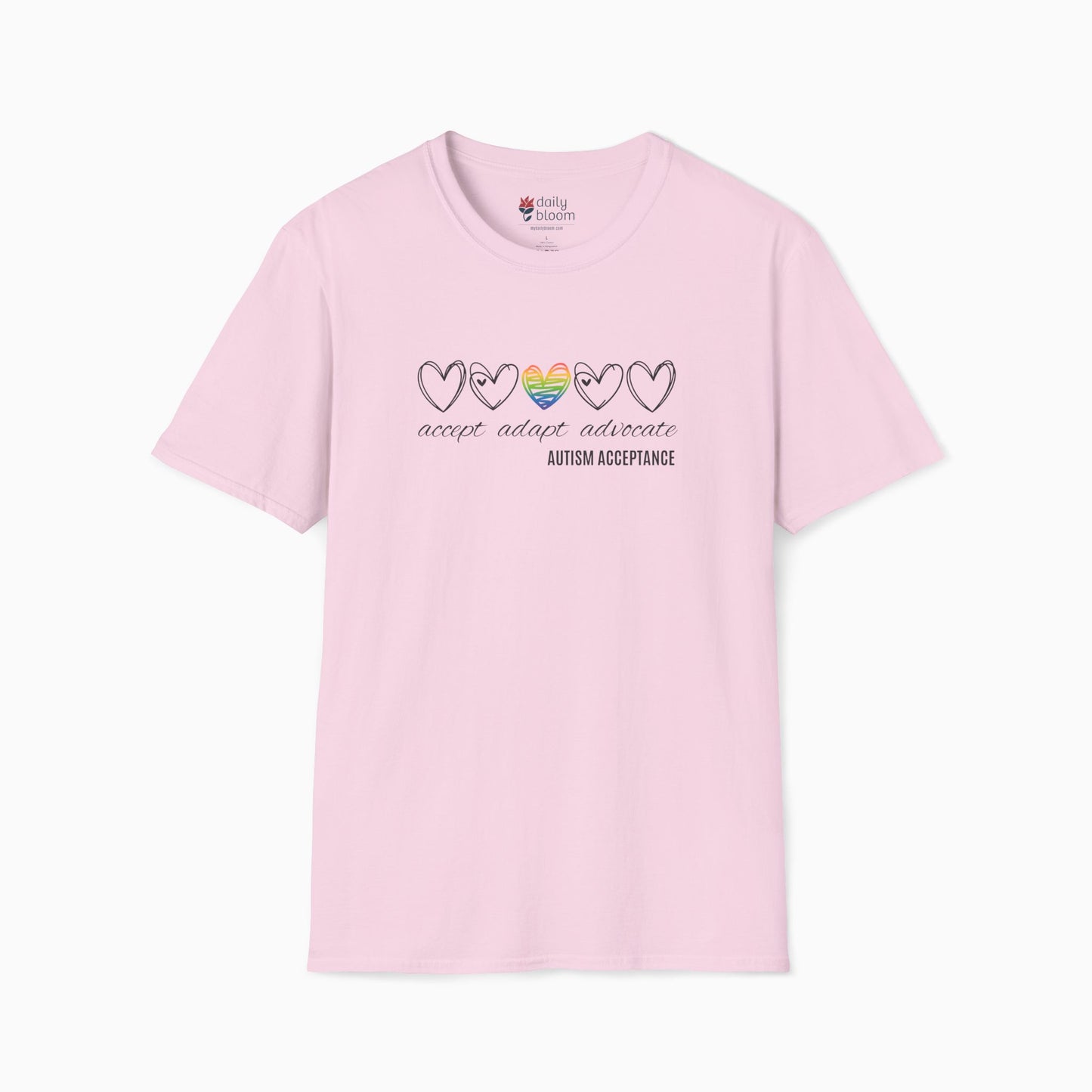 Accept Adapt Advocate Rainbow Love Heart Tee
