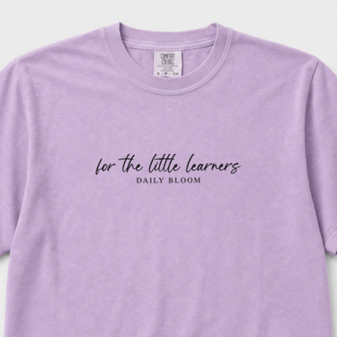 For the Little Learners Comfort Colors Tee Orchid t-shirt, design close-up