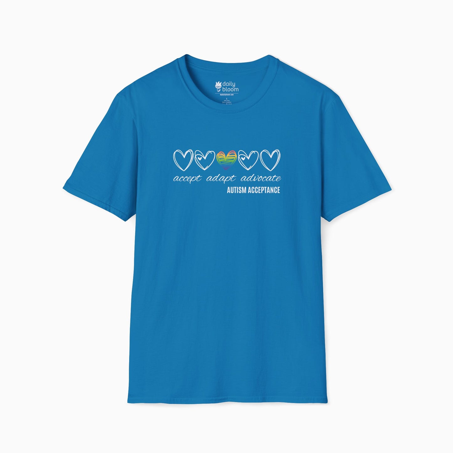 Accept Adapt Advocate Rainbow Love Heart Tee