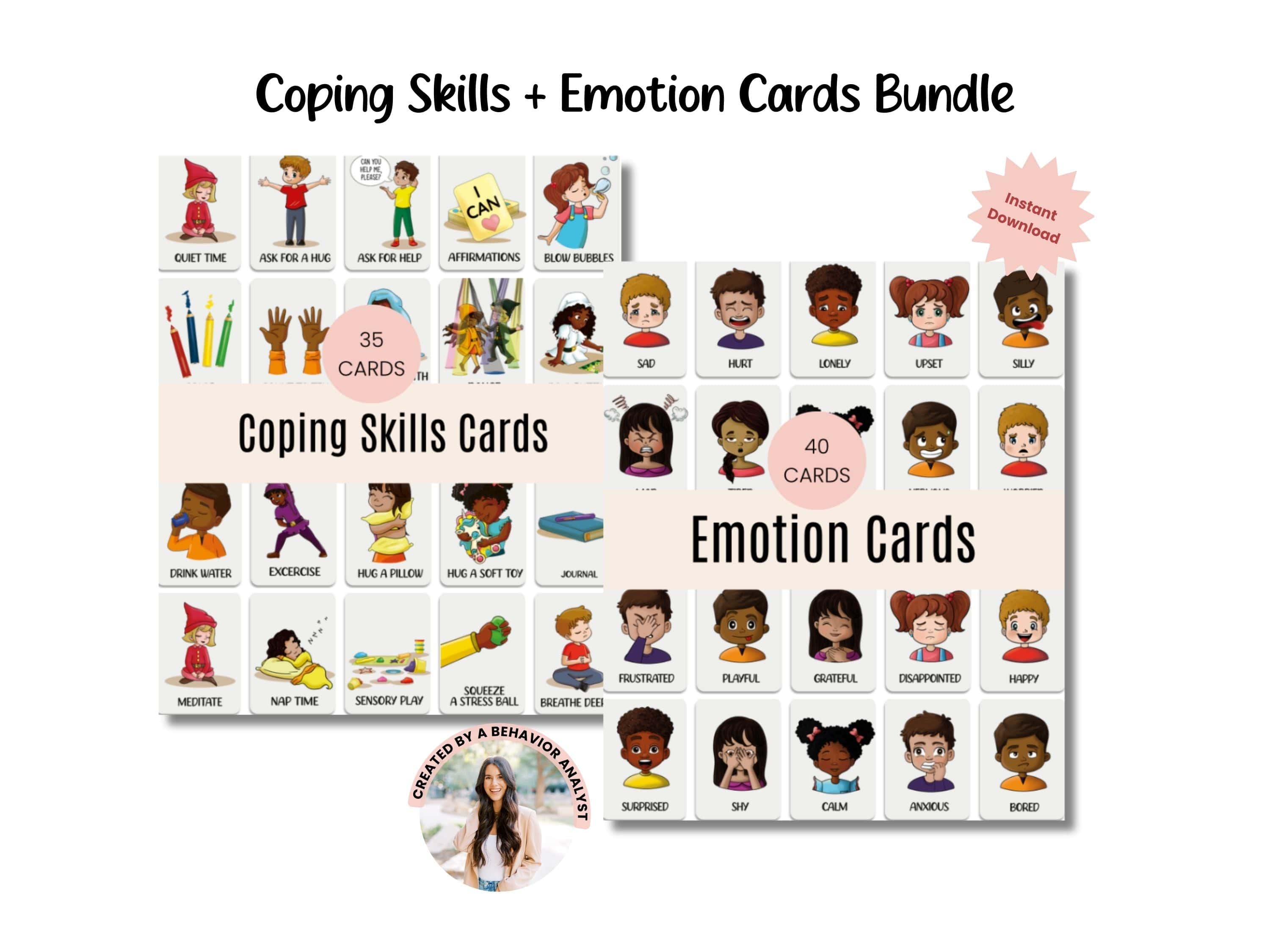 Flash Card Bundle - Set of 2 - Coping Skills & Emotions Cards-Neurodiversity, ADHD & Autism Awareness & Acceptance Digital Download by Daily Bloom