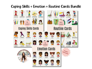 Autism Digital Download - Flash Card Bundle - Set of 3 - Coping Skills, Emotions & Routine Cards - Daily Bloom