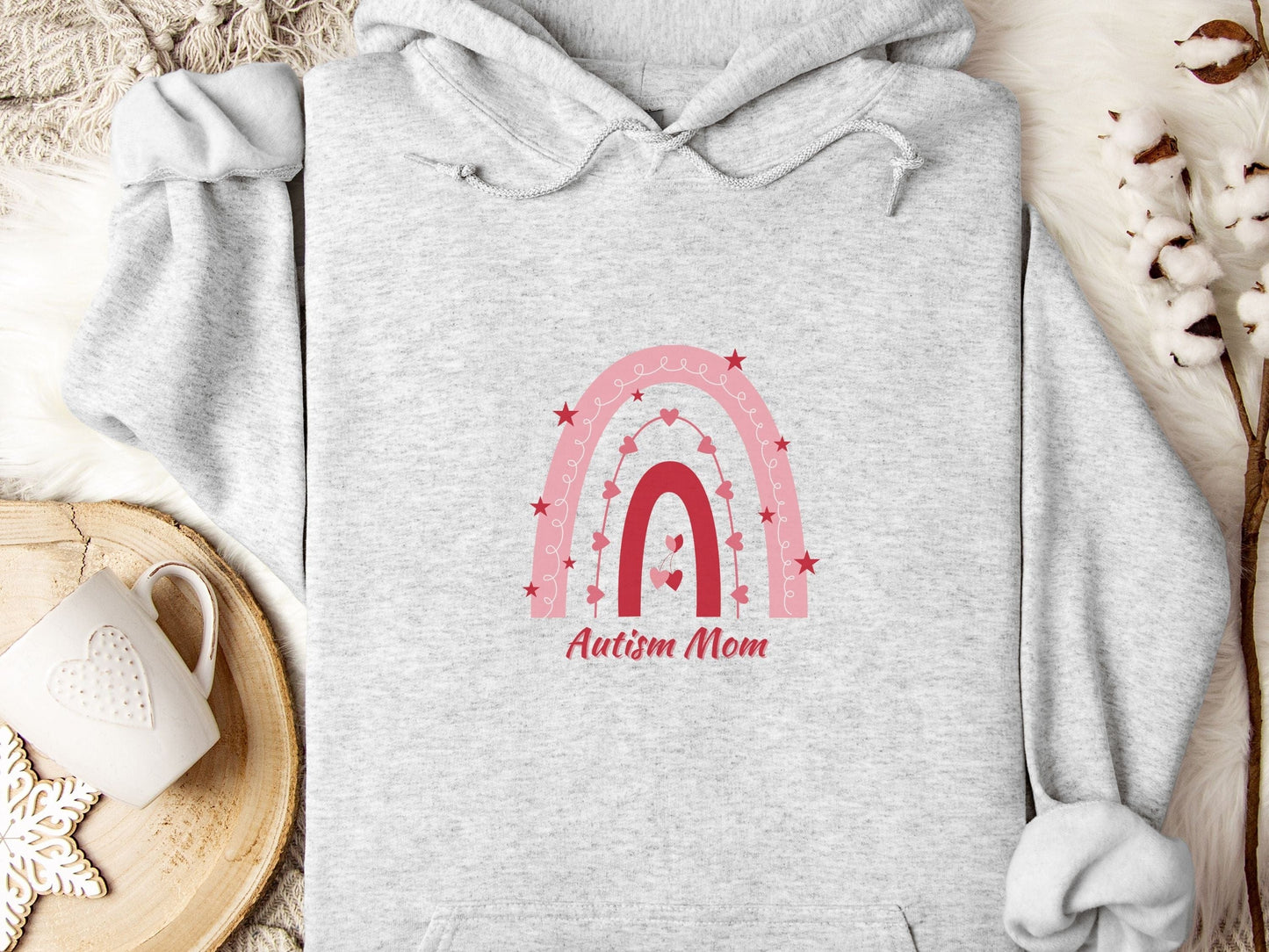 Autism Mom Rainbow Hoodie-Ash-Neurodiversity, ADHD & Autism Awareness & Acceptance Hoodie by Daily Bloom