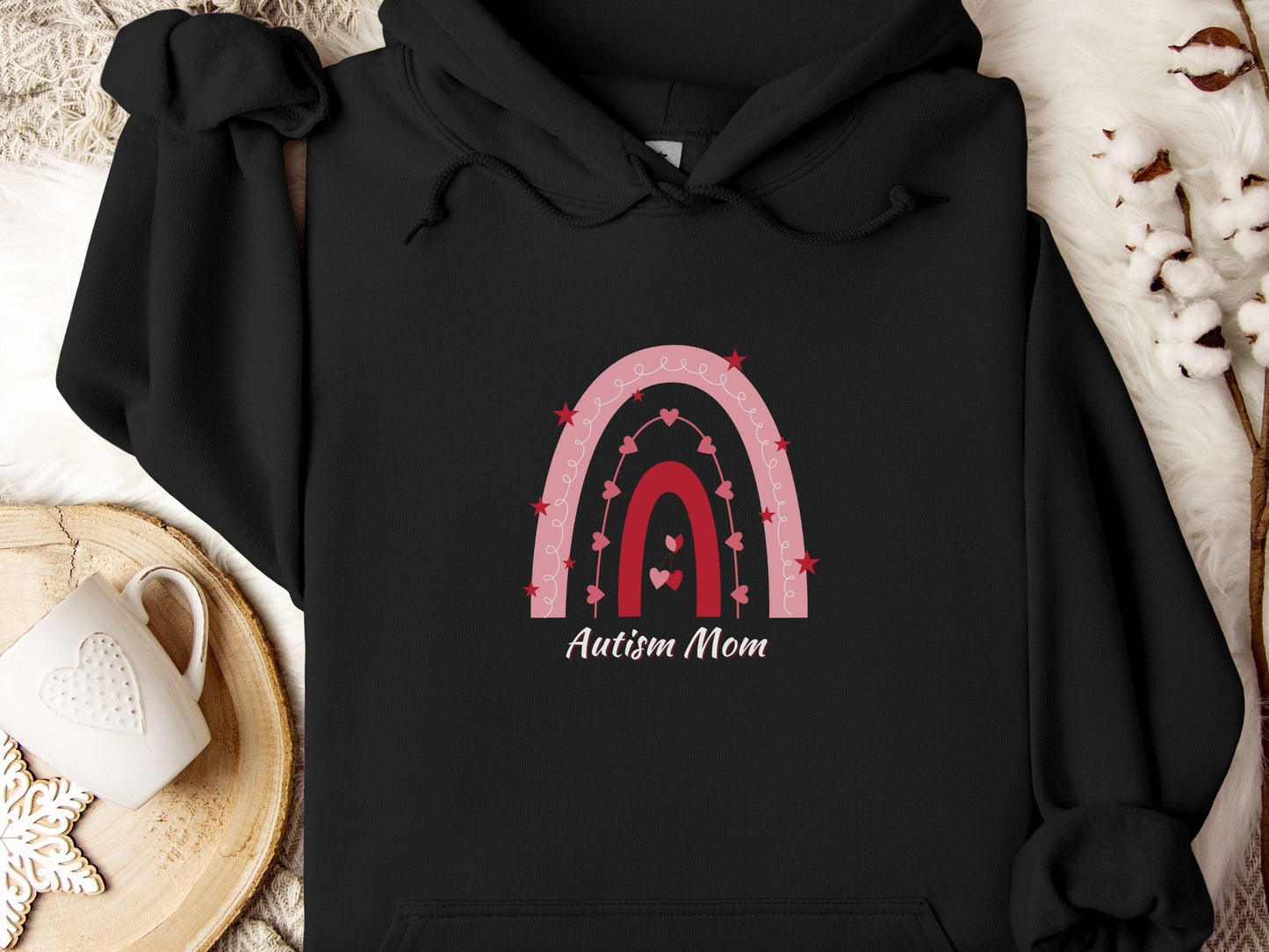 Autism Mom Rainbow Hoodie-Black-Neurodiversity, ADHD & Autism Awareness & Acceptance Hoodie by Daily Bloom