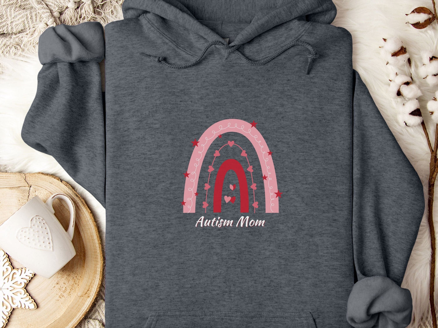 Autism Mom Rainbow Hoodie-Dark Heather-Neurodiversity, ADHD & Autism Awareness & Acceptance Hoodie by Daily Bloom