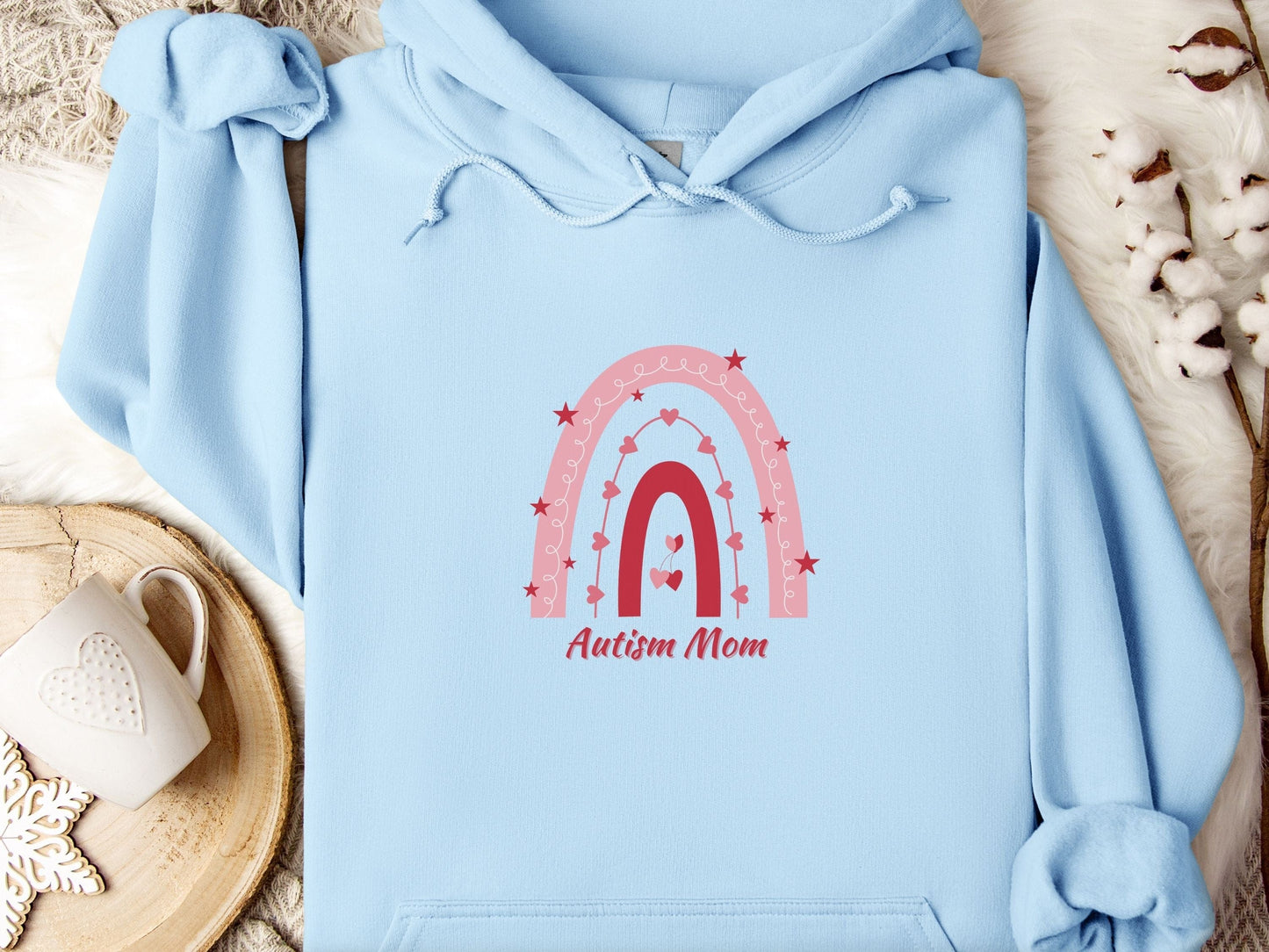 Autism Mom Rainbow Hoodie-Light Blue-Neurodiversity, ADHD & Autism Awareness & Acceptance Hoodie by Daily Bloom