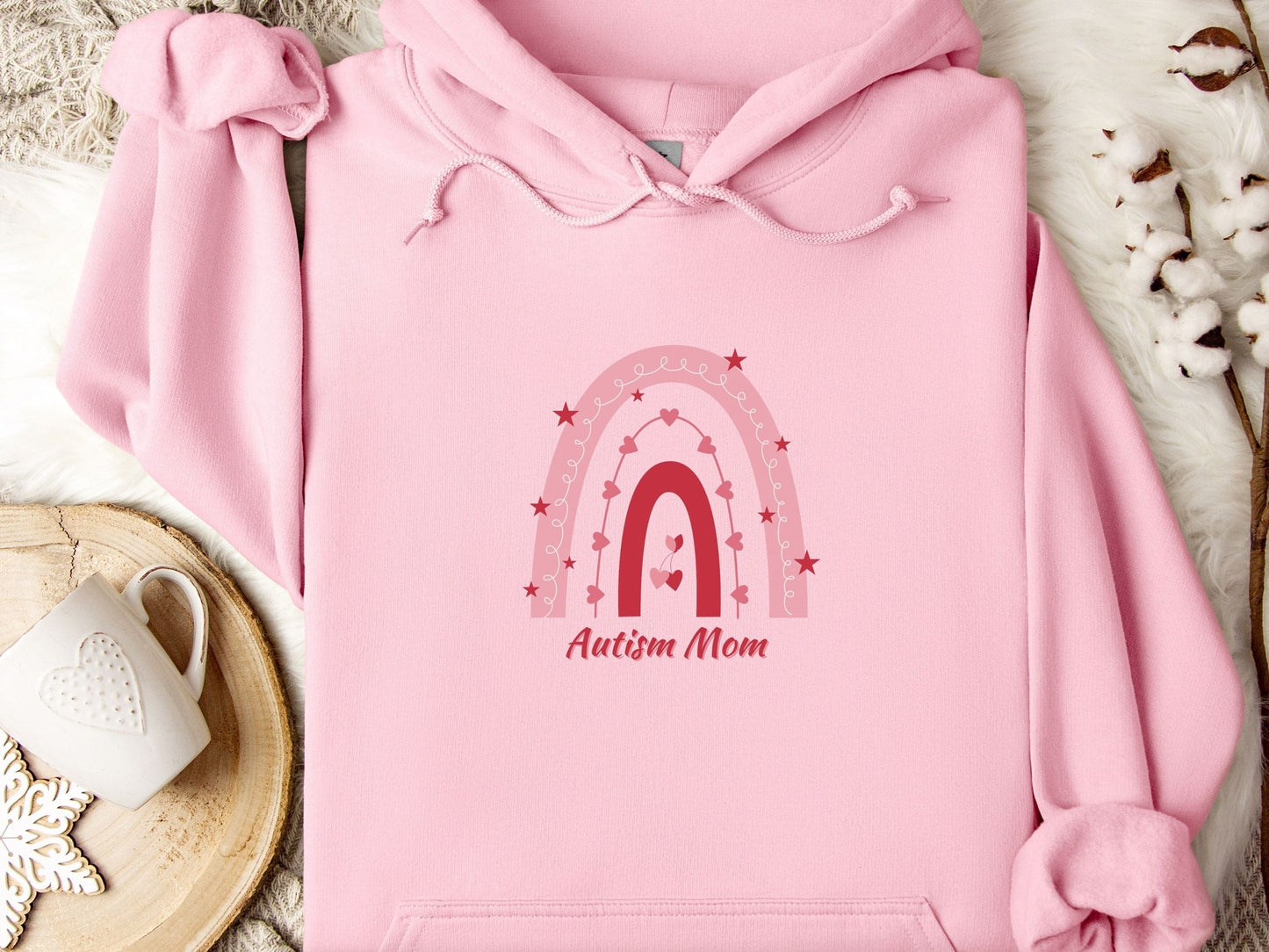 Autism Mom Rainbow Hoodie-Light Pink-Neurodiversity, ADHD & Autism Awareness & Acceptance Hoodie by Daily Bloom